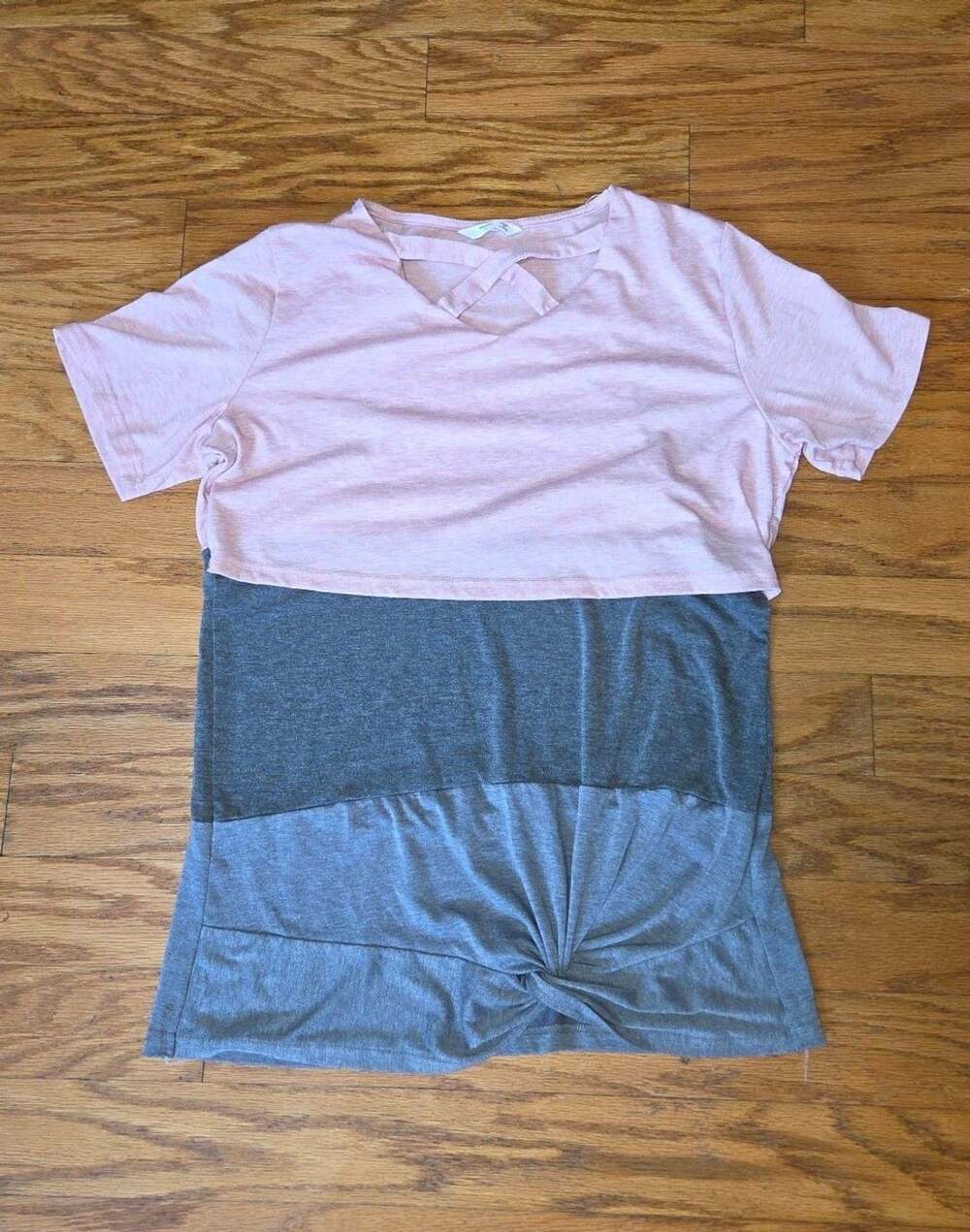 Women's Pink and Grey Colorblock Short Sleeve Nursing Shirt